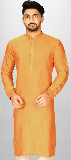 Yellow color Kurta in Poly Silk fabric with Thread work