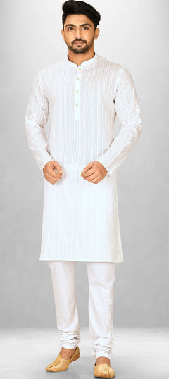 White and Off White color Kurta Pyjamas in Cotton fabric with Thread work