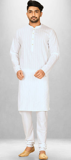 White and Off White color Kurta Pyjamas in Cotton fabric with Thread work