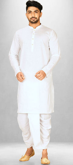 White and Off White color Dhoti Kurta in Cotton fabric with Thread work