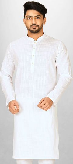 Party Wear White and Off White color Kurta in Cotton fabric with Thread work : 1890019