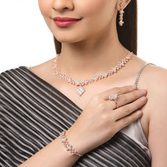 Gold Rodium Polish White and Off White color Necklace in Metal Alloy studded with CZ Diamond