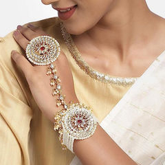 Gold Rodium Polish White and Off White color Haath Paan in Metal Alloy studded with CZ Diamond