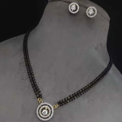 Black and Grey, White and Off White color Mangalsutra in Metal Alloy studded with CZ Diamond & Gold Rodium Polish : 1890091