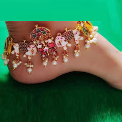 Gold Rodium Polish Multicolor color Anklet in Metal Alloy studded with Pearl