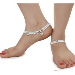 Silver Rodium Polish Gold and Silver color Anklet in Metal Alloy studded with Beads