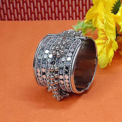 Silver Rodium Polish Silver color Bangles in Metal Alloy studded with Beads