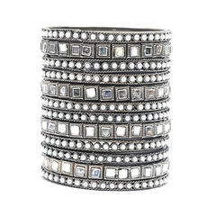 Silver Rodium Polish Silver color Bangles in Metal Alloy studded with Pearl