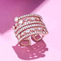 Gold Rodium Polish Gold color Ring in Metal Alloy studded with CZ Diamond