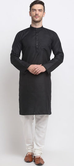 Black and Grey color Kurta Pyjamas in Blended Cotton fabric with Thread work