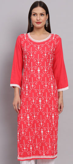 Pink and Majenta color Kurti in Rayon fabric with Embroidered, Sequence, Thread work