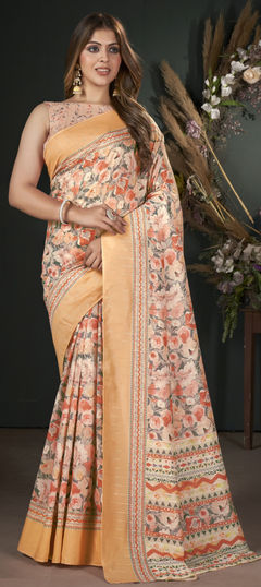 Multicolor color Saree in Muslin fabric with Digital Print, Floral, Sequence, Weaving work