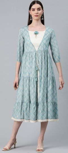 Beige and Brown, Blue color Kurti in Cotton fabric with Printed work