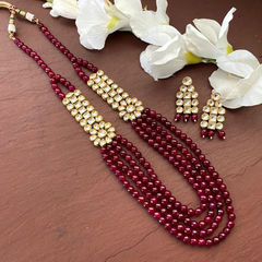 Gold Rodium Polish Red and Maroon color Necklace in Metal Alloy studded with CZ Diamond