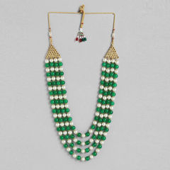 Gold Rodium Polish Green color Necklace in Metal Alloy studded with Pearl