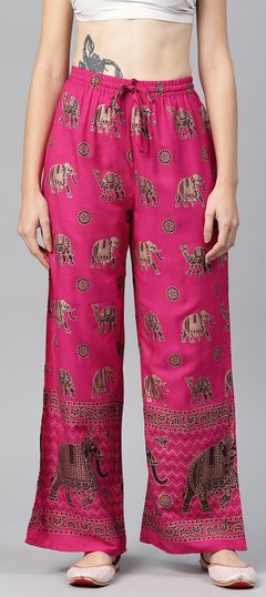 Pink and Majenta color Palazzo in Cotton fabric with Printed work