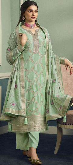 Green color Salwar Kameez in Viscose fabric with Embroidered, Sequence, Thread work