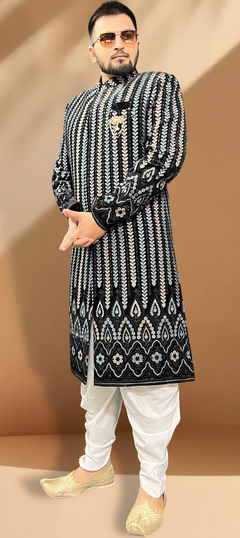 Black and Grey color IndoWestern Dress in Velvet fabric with Embroidered, Resham, Thread work