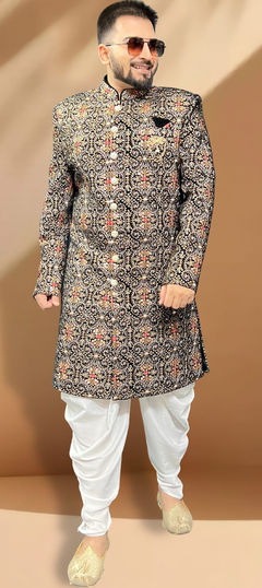 Black and Grey color IndoWestern Dress in Velvet fabric with Embroidered, Resham, Sequence, Thread work