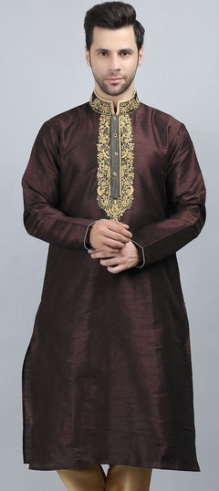 Purple and Violet color Kurta in Dupion Silk fabric with Thread work