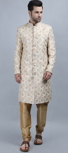 Pink and Majenta color Kurta Pyjama with Jacket in Banarasi Silk fabric with Printed work