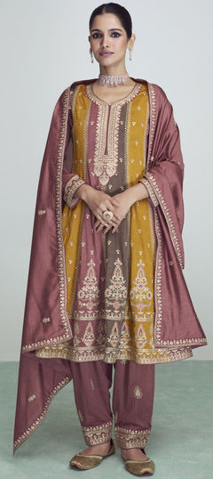 Multicolor color Salwar Kameez in Art Silk fabric with Embroidered, Sequence, Thread, Zari work