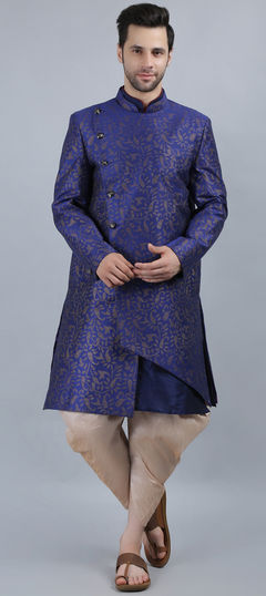 Blue color Dhoti Kurta in Dupion Silk fabric with Printed work