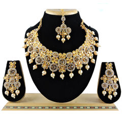 Gold Rodium Polish Gold color Necklace in Metal Alloy studded with Austrian diamond