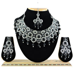 Silver Rodium Polish Black and Grey color Necklace in Metal Alloy studded with Austrian diamond, Pearl