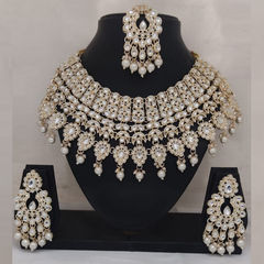 Gold Rodium Polish White and Off White color Necklace in Metal Alloy studded with CZ Diamond
