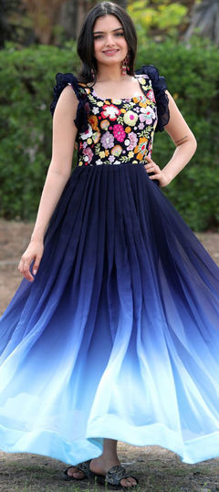 Blue color Gown in Georgette fabric with Printed work