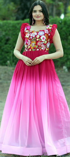 Pink and Majenta color Gown in Georgette fabric with Printed work