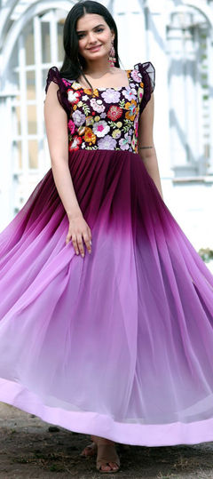 Purple and Violet color Gown in Georgette fabric with Printed work