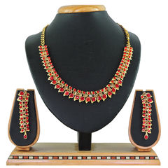 Gold Rodium Polish Red and Maroon color Necklace in Copper, Metal Alloy studded with CZ Diamond