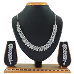 Silver Rodium Polish White and Off White color Necklace in Copper, Metal Alloy studded with CZ Diamond