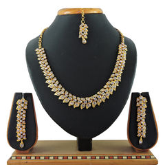 Gold Rodium Polish White and Off White color Necklace in Copper, Metal Alloy studded with CZ Diamond