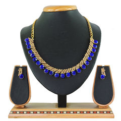 Gold Rodium Polish Blue, Gold color Necklace in Copper, Metal Alloy studded with CZ Diamond