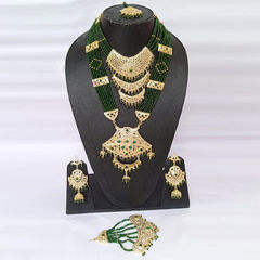 Green color Bridal Jewelry in Metal Alloy studded with CZ Diamond & Gold Rodium Polish : 1892509