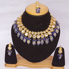 Gold Rodium Polish Blue color Bridal Jewelry in Metal Alloy studded with CZ Diamond