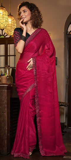 Pink and Majenta color Saree in Chiffon fabric with Embroidered, Sequence, Thread work