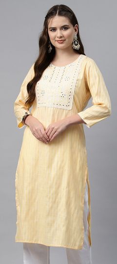 Yellow color Kurti in Muslin fabric with Embroidered, Resham, Sequence, Thread work