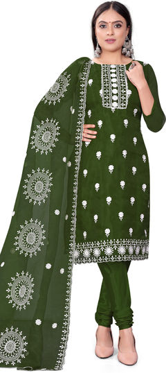 Green color Salwar Kameez in Organza Silk fabric with Embroidered, Sequence work