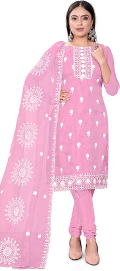 Pink and Majenta color Salwar Kameez in Organza Silk fabric with Embroidered, Sequence work