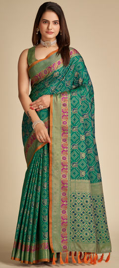 Blue color Saree in Patola Silk, Silk fabric with Weaving work