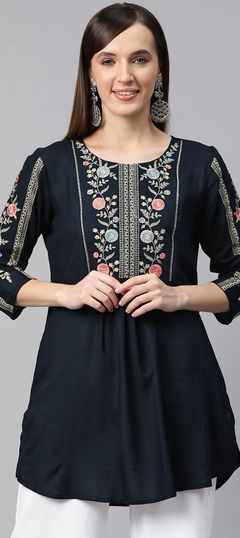 Black and Grey color Kurti in Cotton fabric with Embroidered, Resham, Thread work