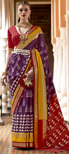 Purple and Violet color Saree in Art Silk, Silk fabric with Printed work