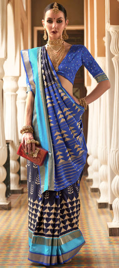 Blue color Saree in Art Silk, Silk fabric with Printed work