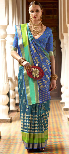 Blue color Saree in Art Silk, Silk fabric with Printed work