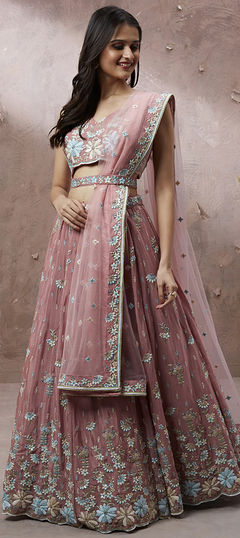 Bridal, Designer, Wedding Pink and Majenta color Lehenga in Georgette fabric with A Line Sequence work : 1893918