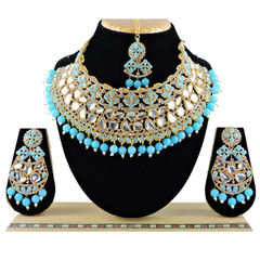 Gold Rodium Polish Green color Necklace in Metal Alloy studded with CZ Diamond, Kundan, Pearl